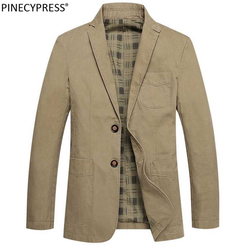 100% Cotton Men Suit Jacket Buttons Pockets Khaki Green Black Casual Street Wear Spring Autumn Male Outwear Slim Man Blazer 211120