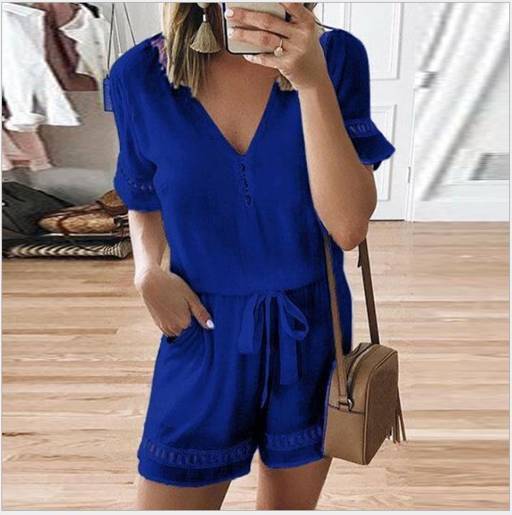 Jumpsuit Shorts White Black Blue Red Bandage Plus Size Xxxl Xxxxl Xxxxxl Romper Women Summer Overalls Combishort Femme Ete T200527