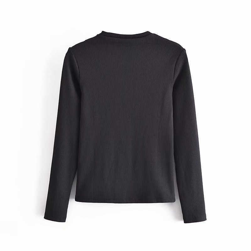 Women Cold Shoulder Ribbed T Shirt Za Long Sleeve Cut Out Vintage Black T Shirts Woman Fashion Slim Spring T-shirt Top 210602