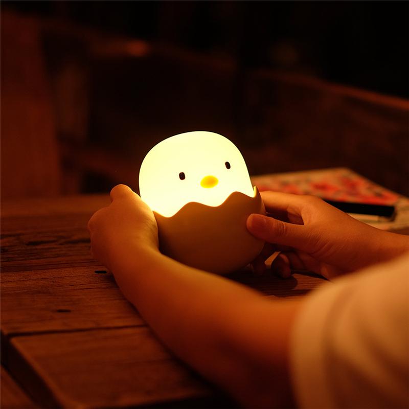 Night Lights LED Light Egg Chick Shape Lamp Soft Cartoon Baby Nursery Bedroom Rechargeable For Children Birthday Gift