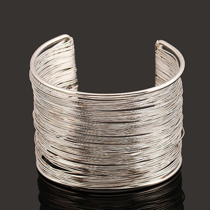 Fashion Women's Multilayer Metal Wires Strings Open Bangle Wide Cuff Bracelet Girls Fashion Jewelry Accessories Best Gift X0706