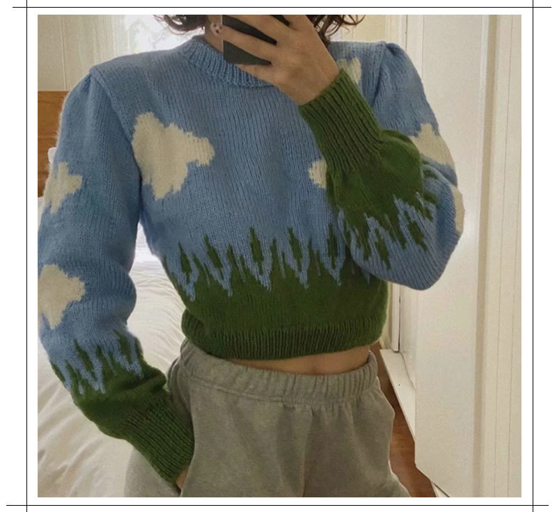women's sweaters overrated pullovers for women printing cloud sweater mesh long sleeve autumn ladies street clothes zi6q, White;black
women's sweaters overrated pullovers for women printing cloud sweater mesh long sleeve autumn ladies street clothes zi6q, White;black