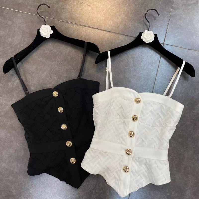 Spring Arrivals Solid Color Button Decoration Collect Waist Sexy Style Suspender Vest MZ613 210525, White
Spring Arrivals Solid Color Button Decoration Collect Waist Sexy Style Suspender Vest MZ613 210525, White