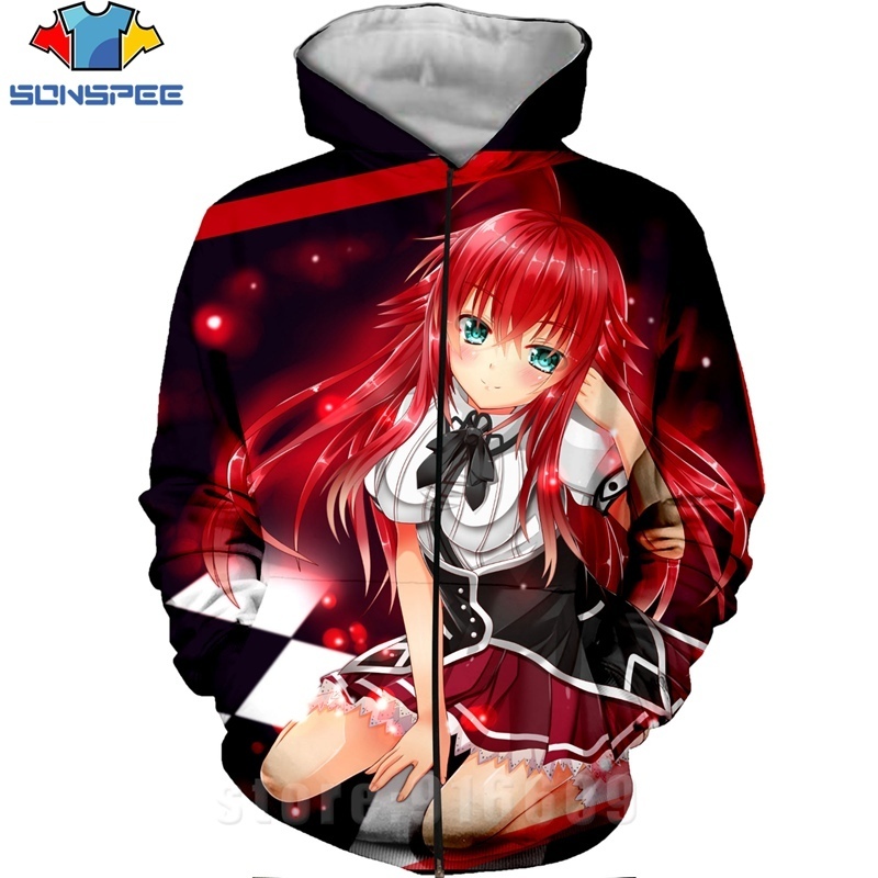 High School DD Zipper 3D Print Rias Gremory Anime Sweatshirt Jacket Harajuku Cartoon Hoodies Kawaii Sexy Girl Shirt Zip hoodie 201020