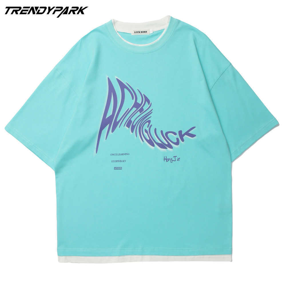 Men's T-shirt Twisted Letters Printed Summer Short Sleeve Tee Oversized Cotton Casual Harajuku Streetwear Top Tshirts Clothing 210601