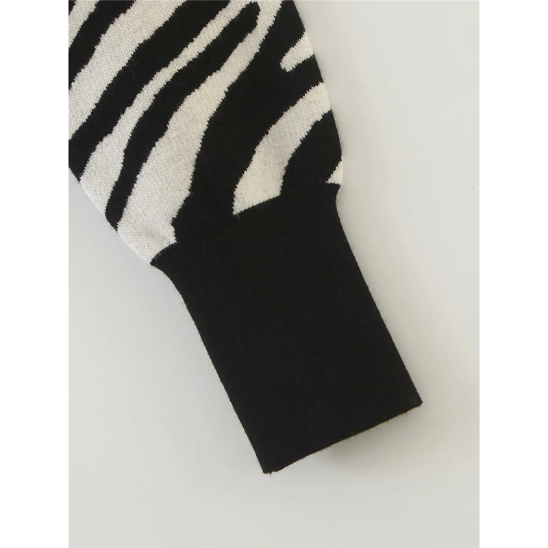 autumn casual zebra print long puff sleeve women knitted pullover chic lady fashion turtleneck animal print sweater women's tops 210218