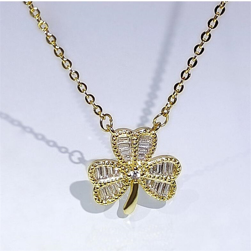 Choucong Brand New Classical Luxury Jewelry 925 Sterling Silver &Gold Fill Leaf Pendant Pave White 5A CZ Diamond Clavicle Women Necklace