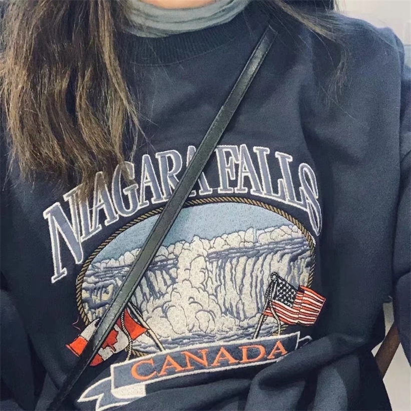 Women Embroidery Oversized Sweatshirt Long Sleeve Embroidery Pullover 201211