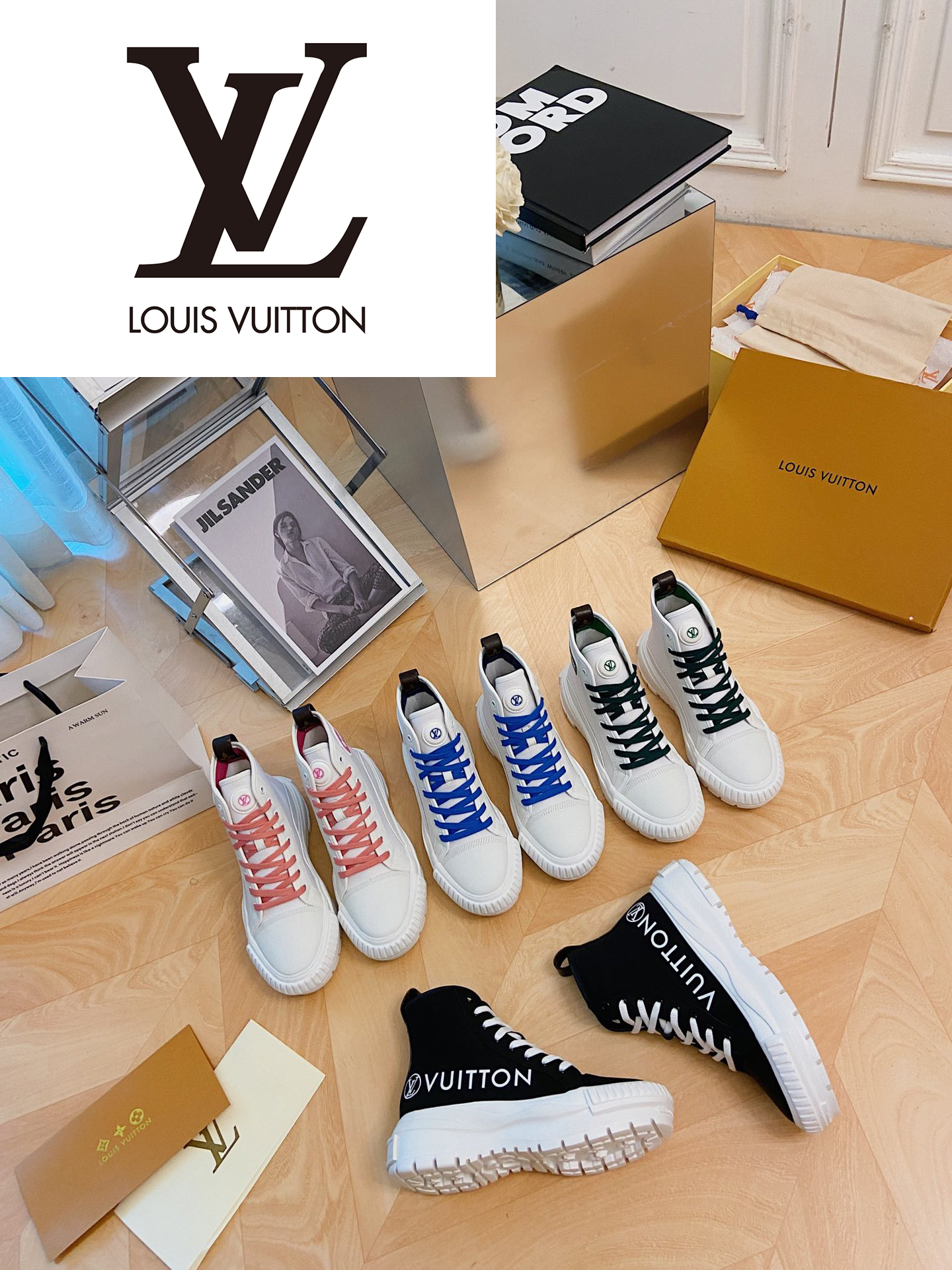lv Louis Vuitton women's designers platform Casual Shoes shoe White Canvas and calf leather signature Elevated outsole High Top Squad Sneakers -40, No.1
lv Louis Vuitton women's designers platform Casual Shoes shoe White Canvas and calf leather signature Elevated outsole High Top Squad Sneakers -40, No.1