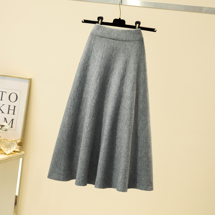 Winter Wool Knitted Skirt Womens Autumn MidLength High Waist A line knit cotton Retro Slim Pleated Skirt For women 210306