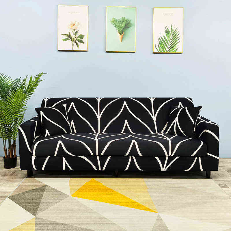 Elastic Corner L Sofa Cover For Living Room Stripe Printing Stretch Magic Sectional Slipcover 1 2 3 4 Seat Throw Armchairs 211116