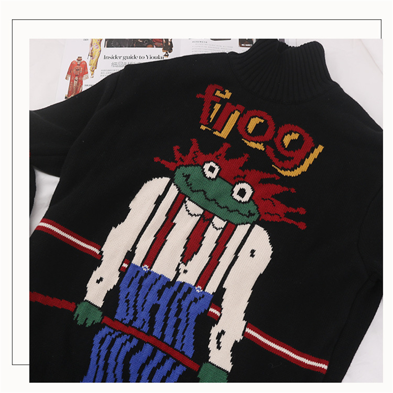 MERRY PRETTY Women's Cartoon Fore Embroidery Knitted Sweaters Winter Thick Warm Vintage Jacquard Sweater Knit Pullovers 210218