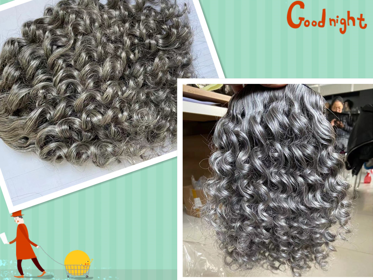 Salt and pepper natural grey real hair ponytail puff updo ,deep curly gray weave bundles pony tail extension 120g 140g
