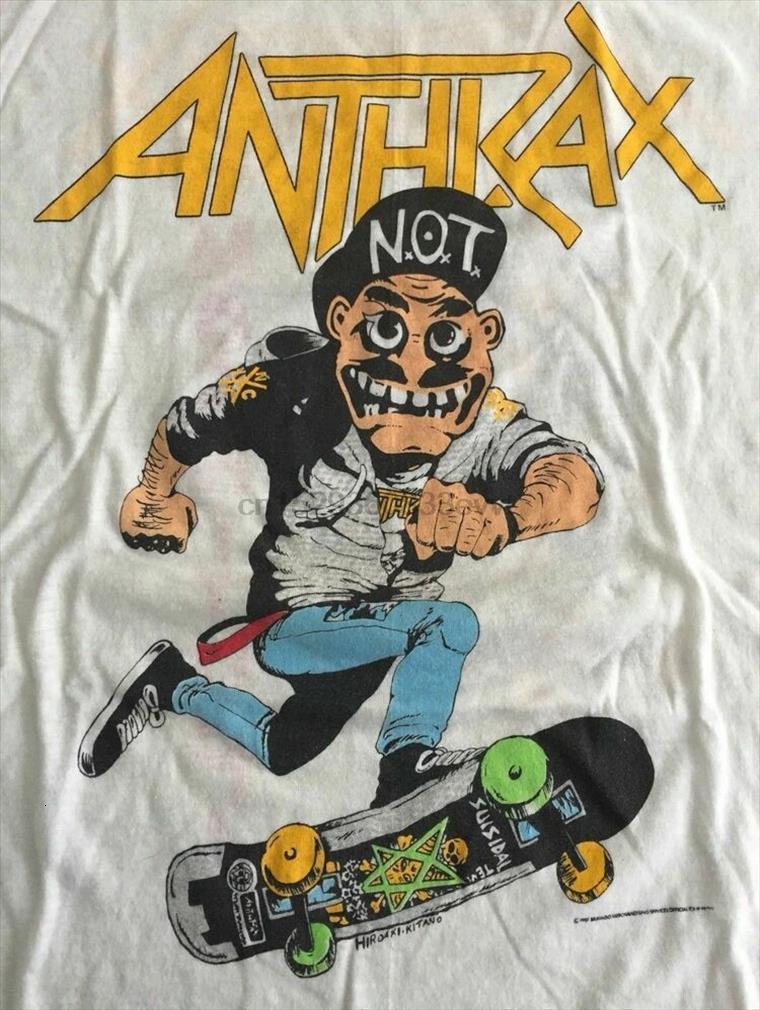 super rare vtg anthrax men t shirt vintage usa size cotton promo, White;black 
super rare vtg anthrax men t shirt vintage usa size cotton promo, White;black
