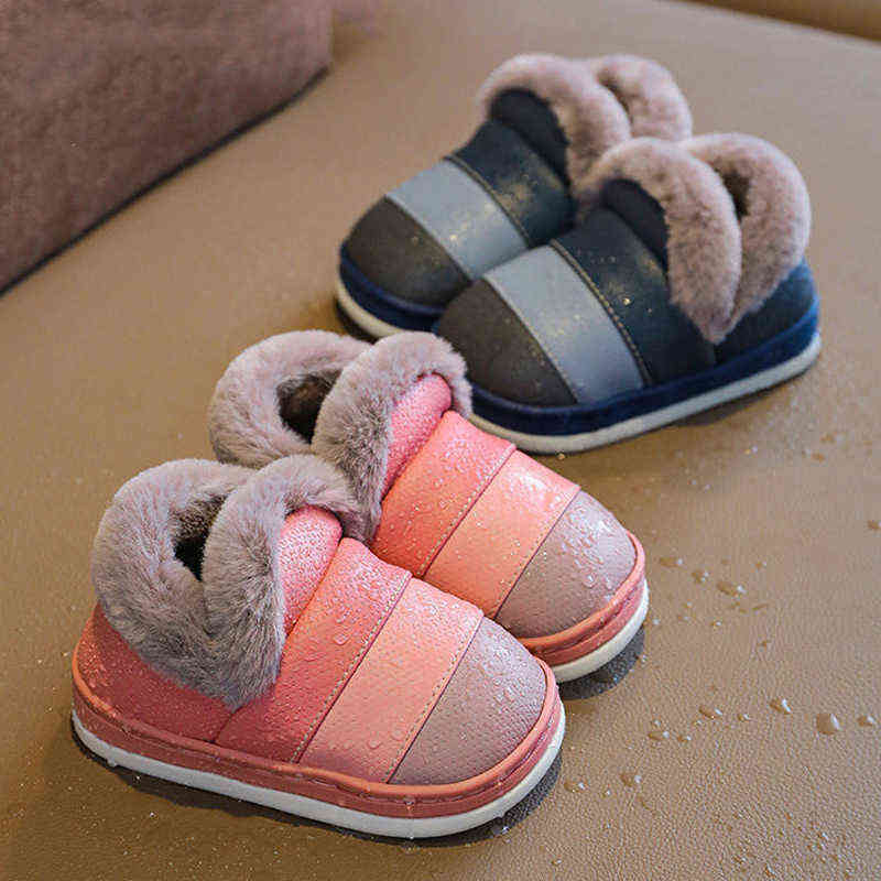 Children Slippers Winter Indoor Flannel Solid Plush Home Shoes for Baby Girls Boys Toddler Soft Warm Non Slip Kids House Slipper 211119