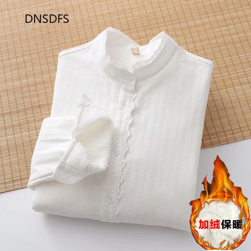 Women's Blouses & Shirts Winter Velvet Shirt Women Cotton Single Breasted Blouse Korean Stand Collar White Plus Thicken Warm Bottoming Top
Women's Blouses & Shirts Winter Velvet Shirt Women Cotton Single Breasted Blouse Korean Stand Collar White Plus Thicken Warm Bottoming Top