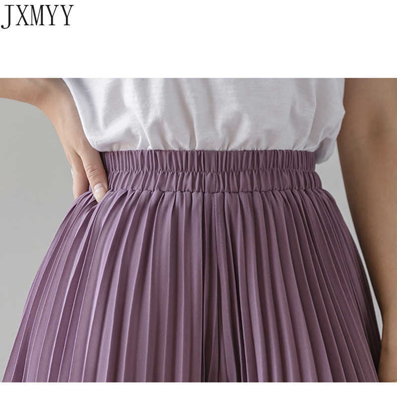 Fashion Streetwear Pleated Culotte Mujer Pants Blue Black Purple Chiffon Trousers Stretch High Waist Loose Wide Leg Women 211115