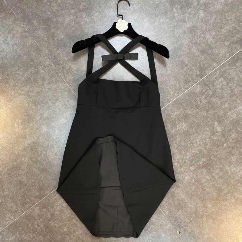 DEAT Spring Arrivals Black Cross Bow Waist Dark Little Women Temperament Loose Fashion A-line Dress MZ786 210709