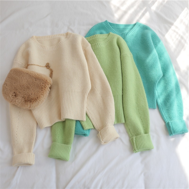 Korean Short knitted Sweater Women New Pullover Autumn Winter loose Outer Wear Student Base Thick Lazy female Top Pullovers 210218