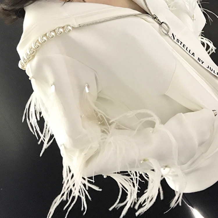 GETSRING Women Sweatshirt Irregular Pearl Feather Patchwork Hoodies Women Black White Casual Sweatshirts Women Fashion 201203