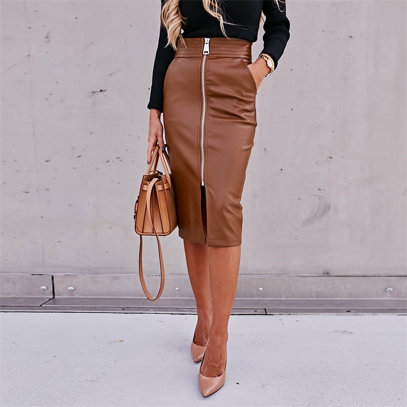 Brown Black PU Women High Waist Bodycon Split Office Pencil Front Zipper Faux Leather Midi Skirt 210305, Khaki
Brown Black PU Women High Waist Bodycon Split Office Pencil Front Zipper Faux Leather Midi Skirt 210305, Khaki