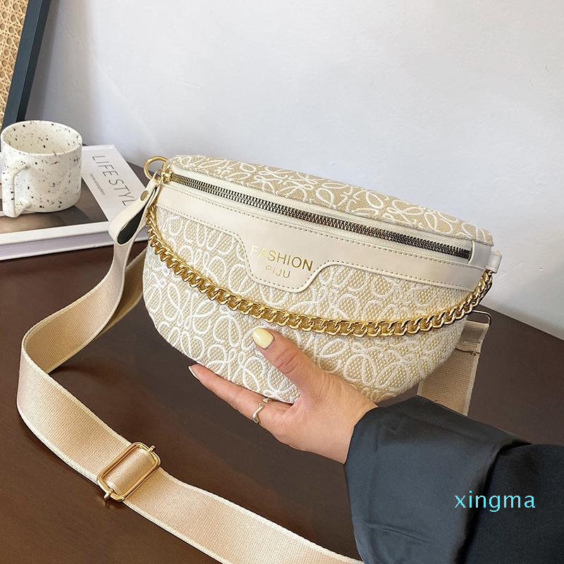 Waist Bags Women Bag Canvas Printing Fanny Pack Fashion Simple Brand Crossbody Chest Ladies Chain Female Belt