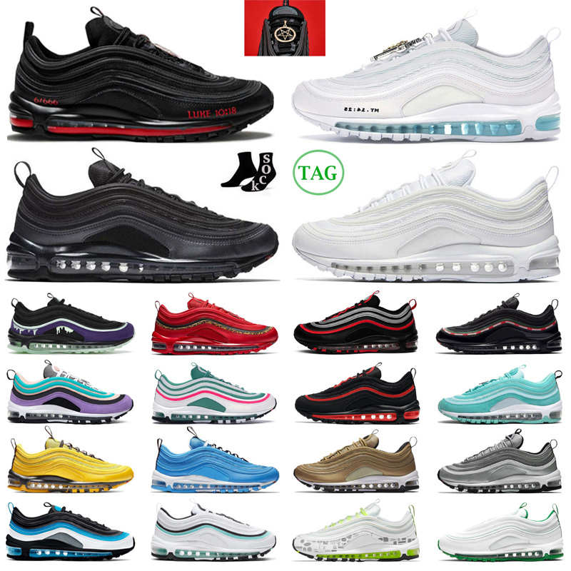97 running shoes for men women 97s sneakers Mschf Lil Nas x Satan Jesus Triple White Black Pine Green Volt Reflective Bred Sail outdoor sports trainers size 36-45, Jubilee 25th anniversary
97 running shoes for men women 97s sneakers Mschf Lil Nas x Satan Jesus Triple White Black Pine Green Volt Reflective Bred Sail outdoor sports trainers size 36-45, Jubilee 25th anniversary