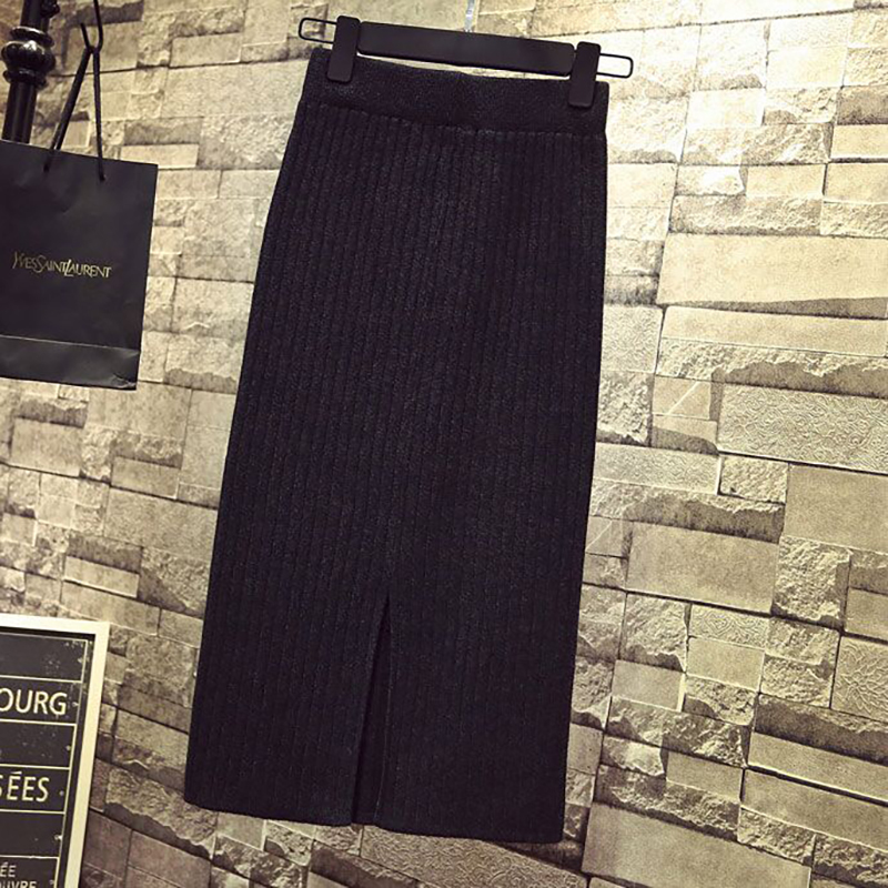 Winter Skirts Women Warm Knitted Pencil Falda Tubo Faldas Coreanas Negra Green Brown Vintage Falda Midi Skirt Jupe Crayon 210311