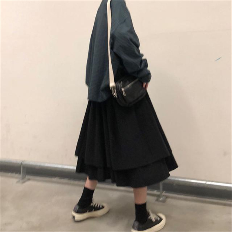 Black Beige Korean Spring High Waist Long Skirts Solid Color A Line Irregular Cascading Skirts Womens Female Elegant Streetwear 210309