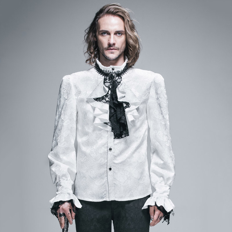 Devil Fashion Gothic Shining Men's Tie Shirt Steampunk Black White Gorgeous Pattern Long Sleeves Shirts Male Casual Blouse Tops 201124