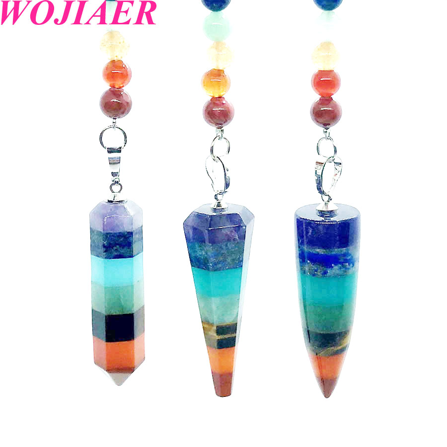 WOJIAER Assorted Natural Stone Keychain Ring Key Chain Pendulum Crystal Car Bag Accessories 7 Chakra Healing Reiki Beads BW912