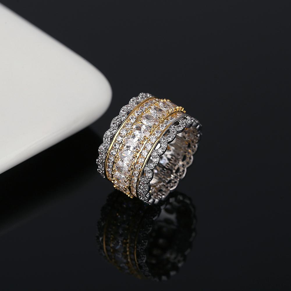 New Fashion Rows Solitaire Finger Ring Copper charm Real Gold Plated Cubic cubic zirconia Two Tone Iced Out Fashion hip hop miami street rapper jewelr