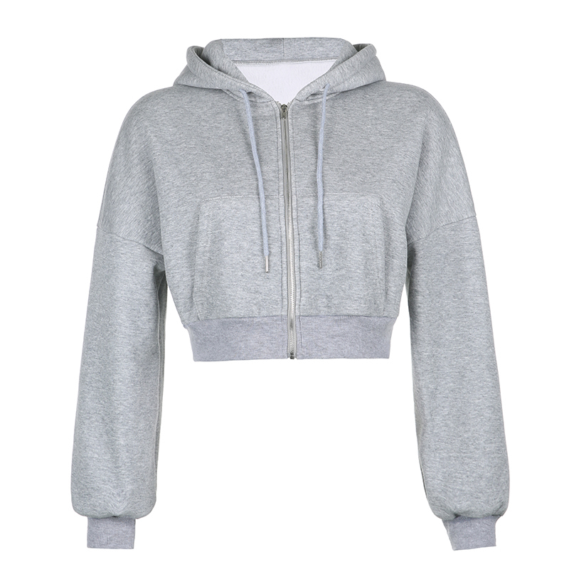 Rockmore Zipper Up Hoodies Women Aesthetic Pockets Solid Sweatshirts Long Sleeve Crop Top Baggy Hooded Hoodie Sweat Shirts Loose 201204