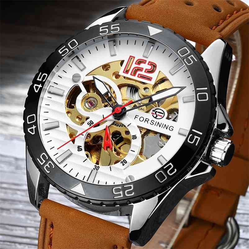 Fashion Brand Sports Waterproof Mechanical Watch Men's Automatic Leather Strap Wrist Watches Reloj Hombre 210608, Brown silver white
Fashion Brand Sports Waterproof Mechanical Watch Men's Automatic Leather Strap Wrist Watches Reloj Hombre 210608, Brown silver white