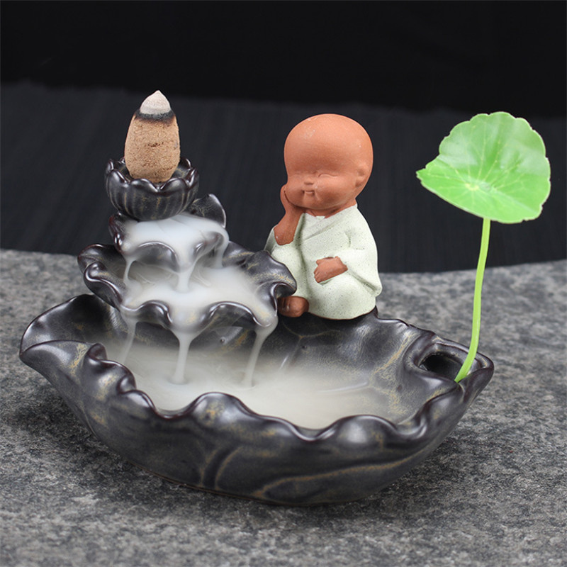Ceramic Little Monk Backflow Incense Burner Creative Incense Holder Waterfall Buddhist Aroma Censer Home Decor + 20pcs Cones от DHgate WW