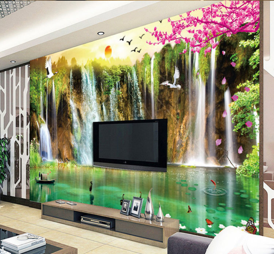 Custom wallpaper 3d murals flowing water and wealth Rising Sun Dongsheng welcoming pine landscape painting
