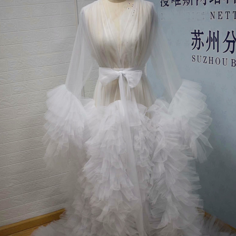 Real Picture Ruffles Nightgowns Sexy Pregnant Women Photo Dress Lingerie Tiered Sleepwear Nightdress Bridal Boudoir Robe