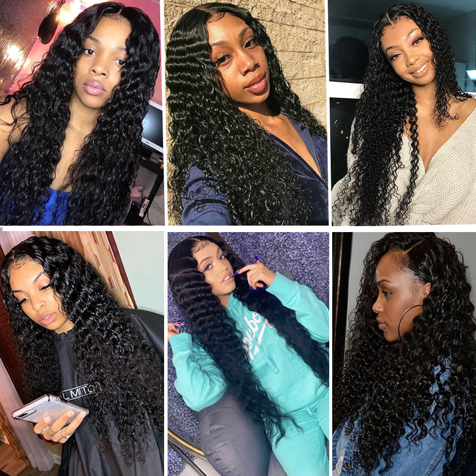 30inch Brazilian Water Wave Lace Frontal Wigs 250 Density 4X4 Lace closure Human Hair Wig Natural Color