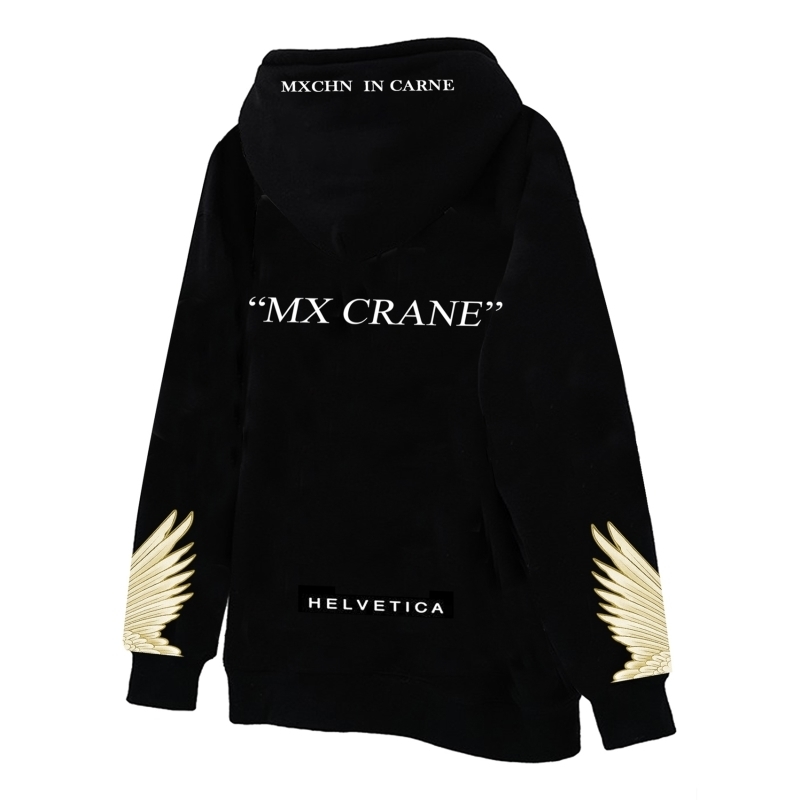 Fashion Style Japanese Crane Printing Hoodies Men 100%Cotton Fashion Long Sleeve Black Hoodie 201126