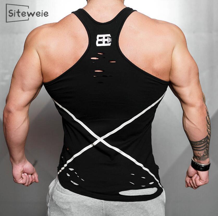 SITEWEIE Workout Gym Mens Tank Top Hole Vest Muscle Shirts Sleeveless Sportswear Shirt Stringer Bodybuilding Cotton Fitness L364 210308
