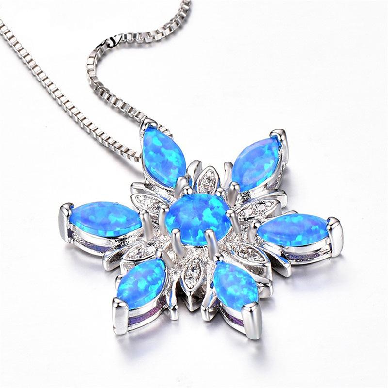Pendant Necklaces Fashion Blue Fire Opal Snowflake Crystal Silver Color Zircon Flower Birthstone For Women Wedding Jewelry Gift
Pendant Necklaces Fashion Blue Fire Opal Snowflake Crystal Silver Color Zircon Flower Birthstone For Women Wedding Jewelry Gift