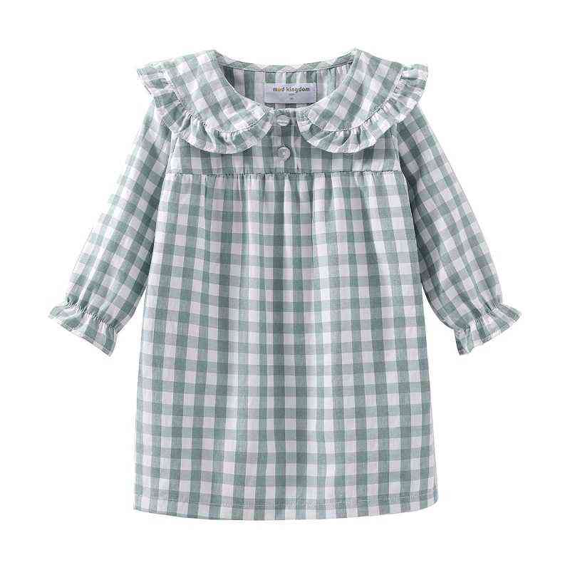 Mudkingdom Ruffle Collar Girls Nightgowns Plaid Long Sleeve Toddler Pajamas Dress Peter Pan Cute Sleep Shirts Girl Homewear 211105
