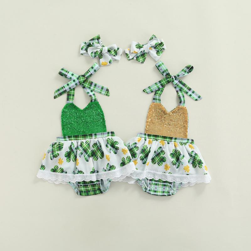Clothing Sets 2Pcs Baby Girls St. Patrick's Day Outfit Sequined Clover Print Halter Neck Romper Dress + Head Band For Toddlers 0-24 Months, White
Clothing Sets 2Pcs Baby Girls St. Patrick's Day Outfit Sequined Clover Print Halter Neck Romper Dress + Head Band For Toddlers 0-24 Months, White