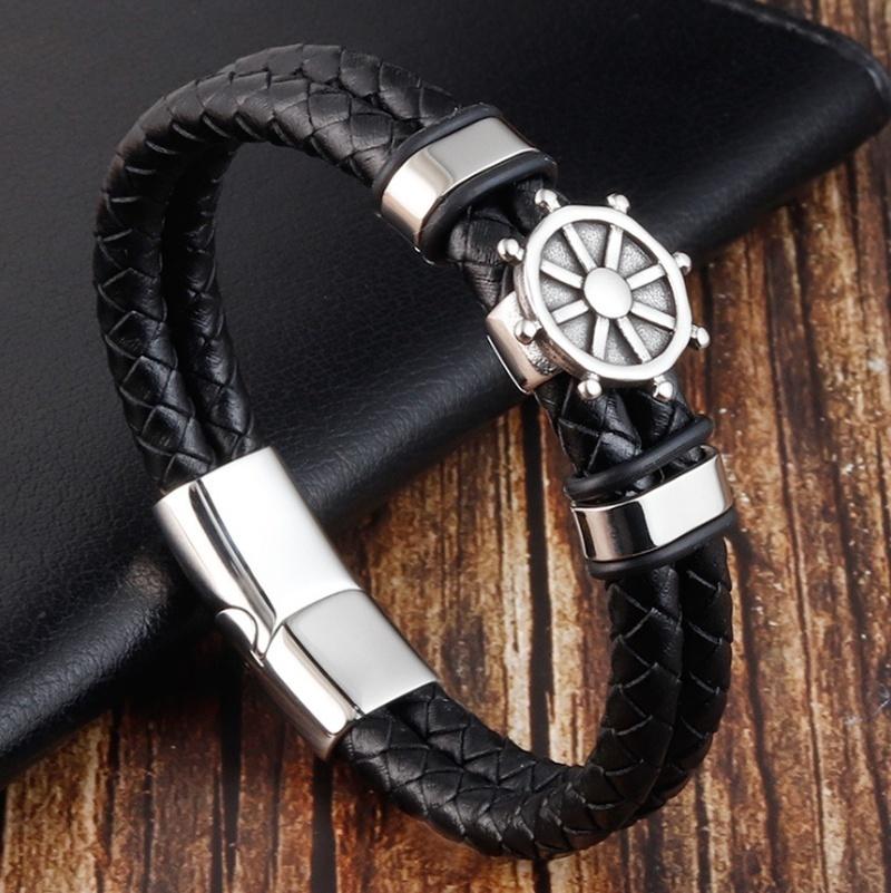 Charm Bracelets Classic Bracelet For Men Retro Style Jewelry Black Braided Leather Rudder Magnetic
Charm Bracelets Classic Bracelet For Men Retro Style Jewelry Black Braided Leather Rudder Magnetic