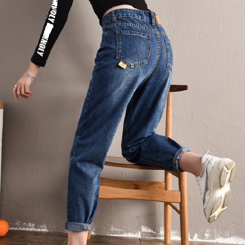 Black Jeans High Waist Loose Denim Harem Pants Wide Leg Ankle-Length Pants cargo pants women Mom Baggy Jeans Fall Women 210302