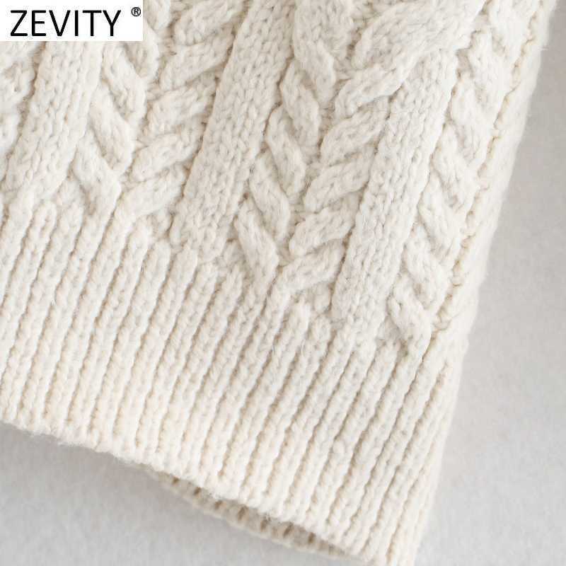 Zevity Women Sexy Asymmetry Single Shoulder Short Crochet Knitting Sweater Female Chic Lantern Sleeve Slim Pullovers Tops CT687 210603