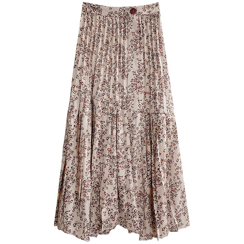 Kuzuwata Spring French Style Women Skirts Elegant Chic Print Irregular Patchwork Jupe Office Lady High Waist Pleated Skirt 210306