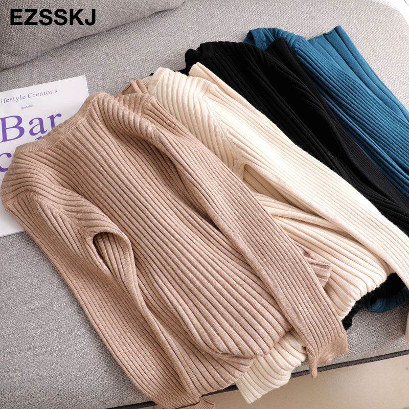 elegant Long sleeve OL O-neck long Sweater dress women Thick knit Autumn Winter dress female Slim A-line basic dress casual 210222