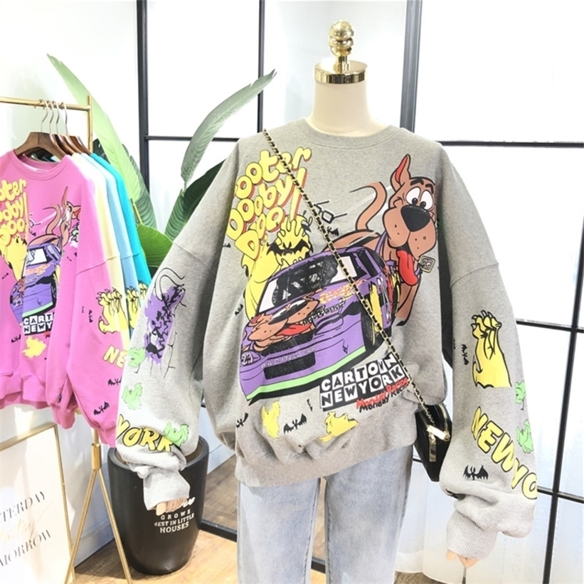 Women Hoodies Autumn Funny Cartoon Car & Dog Print Sweatshirt Oversized Streetwear Sweatshirts Hip Hop Cool Pullover Tops 201212