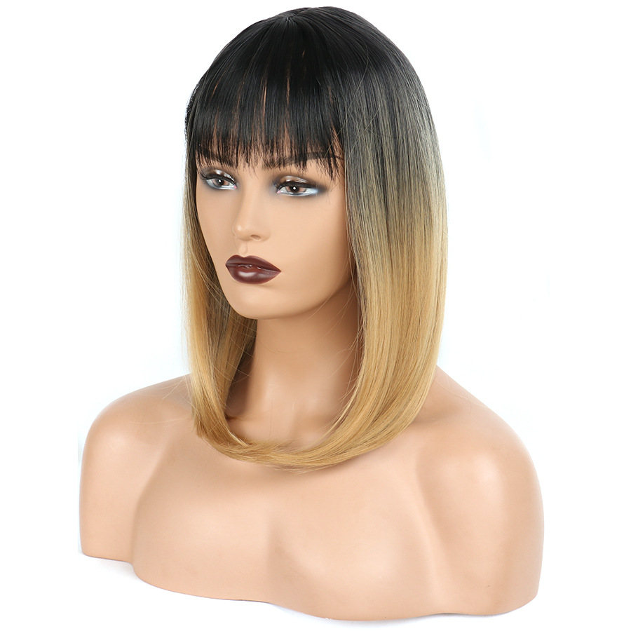 New Fashion trend Short Striaght BOB Ombre Blond Synthetic wig with Qi Bangs women's Hair wigs for life Cosplay